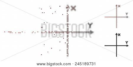 Vector Cartesian Axes Icon In Dispersed, Dotted Halftone And Undamaged Solid Versions. Disappearing 