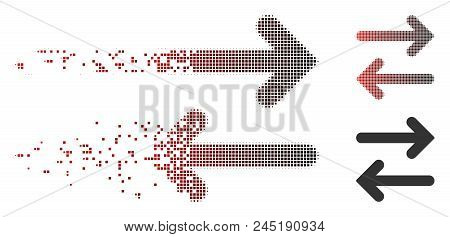 Vector Flip Horizontal Icon In Dissolved, Pixelated Halftone And Undamaged Whole Versions. Disappear