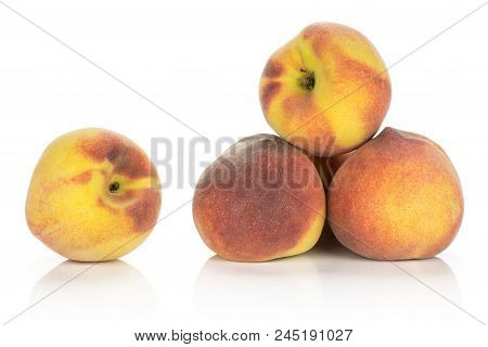 Four Yellow Peaches Stack Isolated On White Background