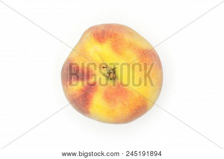 One Yellow Peach Flatlay Isolated On White Background