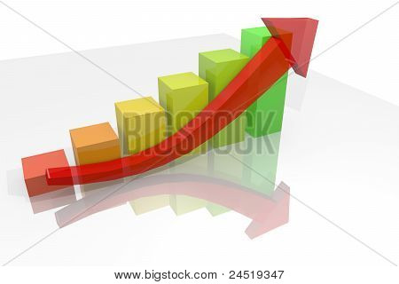 화살표와 3d 성장 가로 막대형 차트