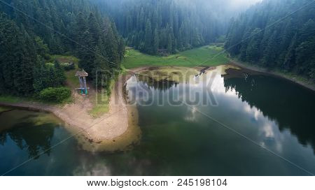 Aerial View On Heart Of Ukrainian Part Of Carpathians Mountains - The Lake Synevyr.