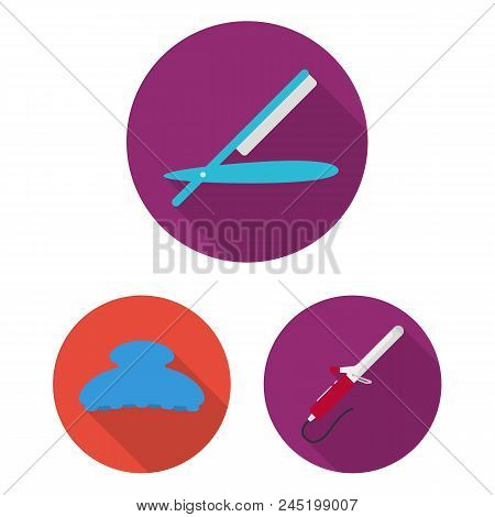 Hairdresser And Tools Flat Icons In Set Collection For Design.profession Hairdresser Vector Symbol S