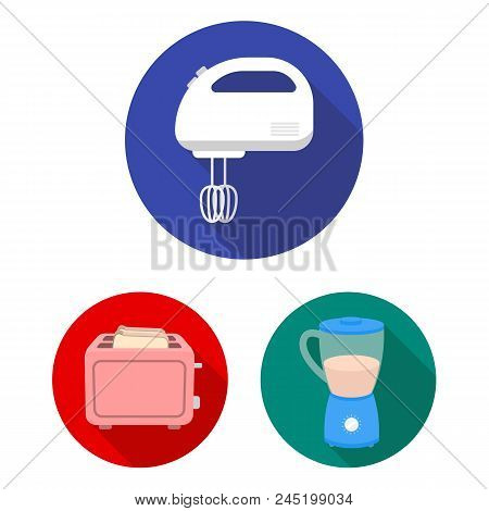 Types Of Household Appliances Flat Icons In Set Collection For Design.kitchen Equipment Vector Symbo