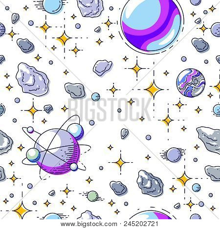 Seamless Space Background With Planets, Stars, Asteroids And Meteors, Undiscovered Deep Cosmos Fanta