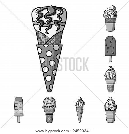 Different Ice Cream Monochrome Icons In Set Collection For Design. Dessert And Sweetness Vector Symb