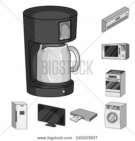Smart Home Appliances Monochrome Icons In Set Collection For Design. Modern Household Appliances Vec