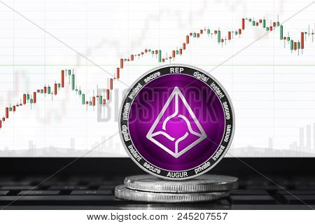 Augur (rep) Cryptocurrency; Augur Coin On The Background Of The Chart