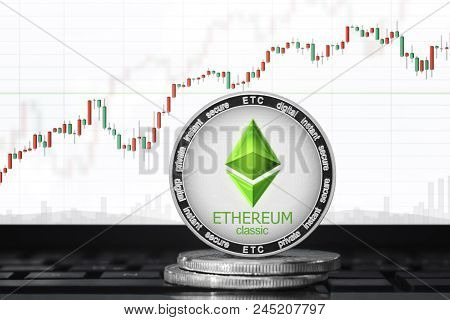 Ethereum Classic (etc) Cryptocurrency; Ethereum Classic Coin On The Background Of The Chart