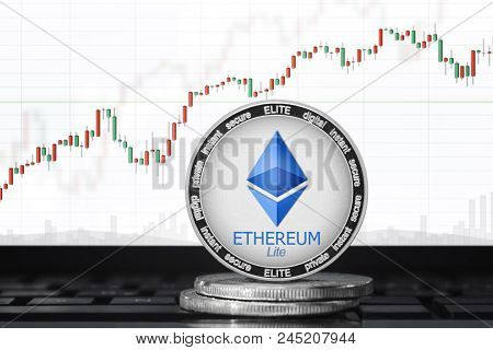 Ethereum Lite (elite) Cryptocurrency; Ethereum Lite Coin On The Background Of The Chart