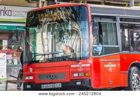 Public Bus Stopped At A Station In Irun