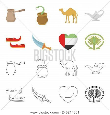 Eastern Shoes, Dagger, The Heart Of The Emirates, Palm Jumeirah.arab Emirates Set Collection Icons I