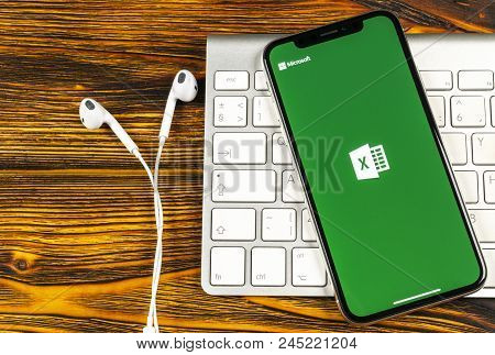 Sankt-petersburg, Russia, June 2, 2018: Microsoft Exel Application Icon On Apple Iphone X Screen Clo
