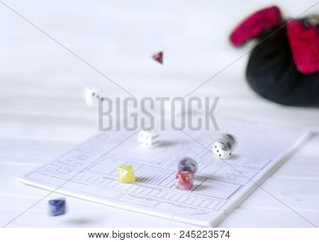 Role Playing Concept Rolling Dices On Character Sheet