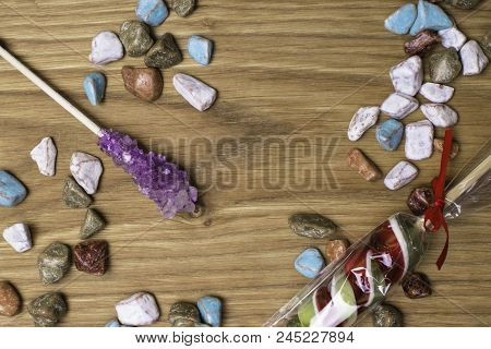Color Caramel Sones, Candy And Spiral Lollipop. Child Birthday. Sweet Party