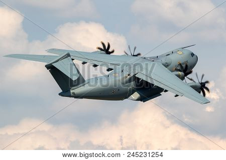 Wunstorf, Germany - June 9, 2018: German Air Force (luftwaffe) Airbus A400m Military Transport Plane