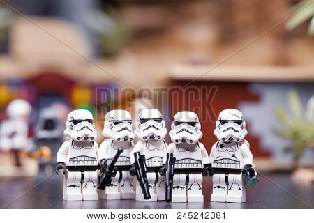 RUSSIA, April 12, 2018. Constructor Lego Star Wars. Episode IV, Squad of stormtroopers