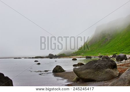 Kuril, Simushir Island. High breakage shore before the Pacific ocean.