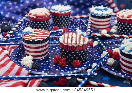 Cupcakes Decorated With Buttercream Frosting For The Fourth Of July Independence Day Celebration