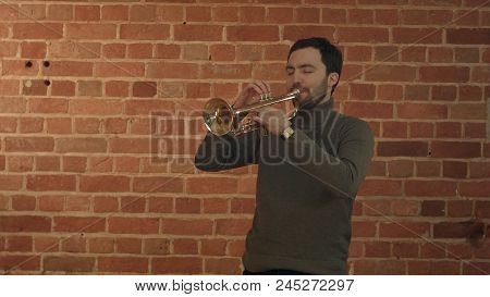 Musician Playing The Trumpet. Professional Shot In 4k Resolution. You