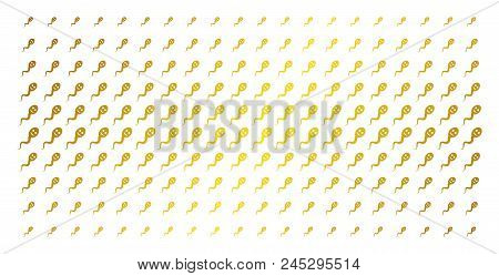 Happy Spermatozoon Icon Gold Halftone Pattern. Vector Happy Spermatozoon Shapes Are Organized Into H
