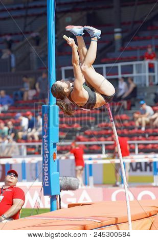 Stockholm, Sweden - Jun 10, 2018: Iryna Zhuk (belarus) Jumping In The Pole Vault Competition In Iaaf