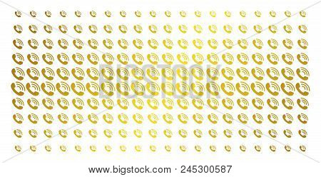 Call Ring Icon Gold Halftone Pattern. Vector Call Ring Objects Are Organized Into Halftone Grid With