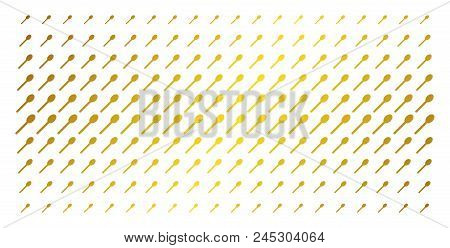 Spoon Icon Gold Halftone Pattern. Vector Spoon Pictograms Are Arranged Into Halftone Grid With Incli