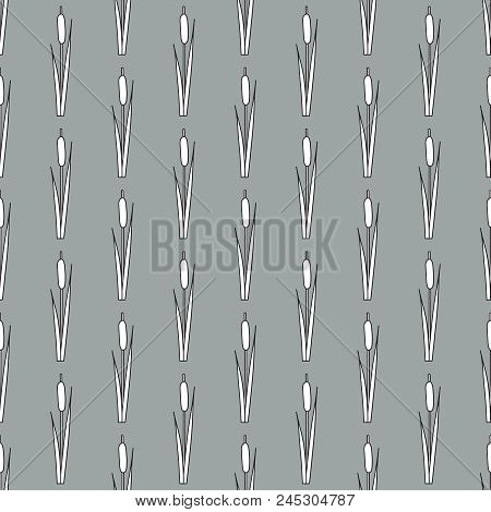 Vector Seamless Pattern Of Outline Reed Bushes.