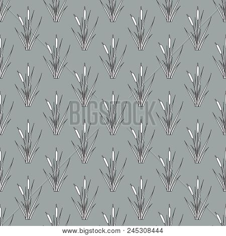 Vector Seamless Pattern Of Outline Reed Bushes.