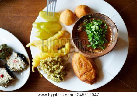 Georgian Cuisine In Restaurant In Tbilisi