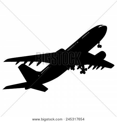 Airplane Silhouette On White Background. Vector Illustration.
