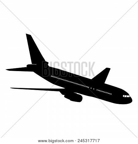 Airplane Silhouette On White Background. Vector Illustration.