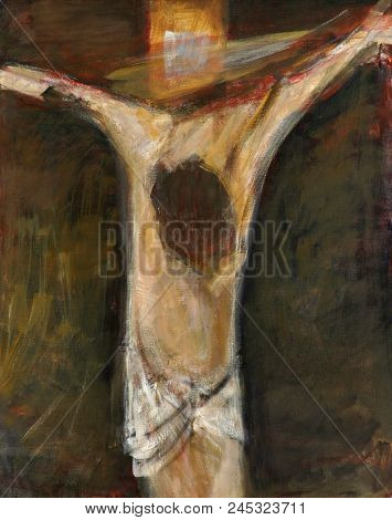 SISAK, CROATIA - DECEMBER 07: 12th Stations of the Cross, Jesus dies on the cross, Church of Holy Cross in Sisak, Croatia, on December 07, 2017.