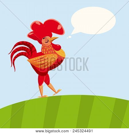 Rooster Red Isolated. Cartoon Style Vector Illustration.