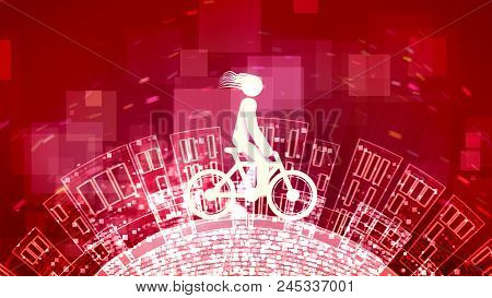 Abstract Man Is On A White Bicycle