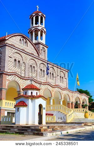 Church Of Agios Georgios, Greek Orthodox Church In Village Nea Potidea Or Nea Poteidea In Peninsula 