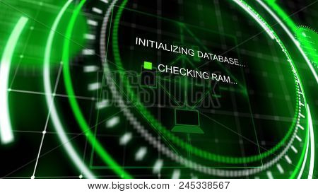 Spinning Green Head-up Screen With Flowcharts
