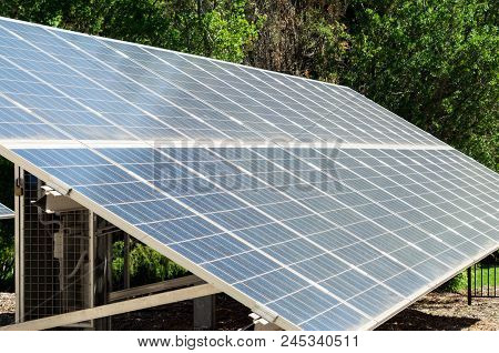 An Array Of Photovoltaic Solar Cells Generating Green Energy In Healesville, Australia