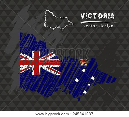 Victoria National Vector Map With Sketch Chalk Flag. Sketch Chalk Hand Drawn Illustration