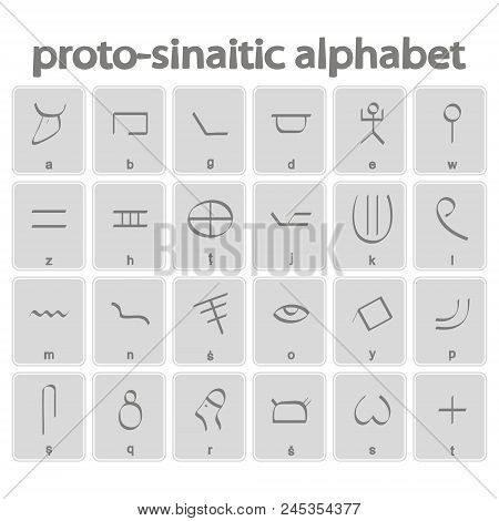 Set Of Monochrome Icons With Proto-sinaitic Alphabet For Your Design