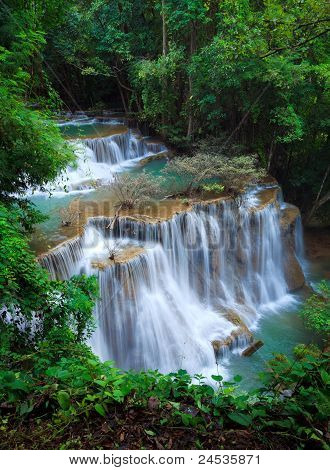 น้ำตกในป่าลึก กาญจนบุรี ไทย