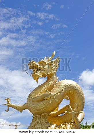 Golden Dragon On Blue Sky