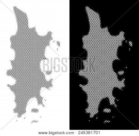 Halftone Round Blot Phuket Map. Vector Geographical Maps In Grey And White Colors On White And Black