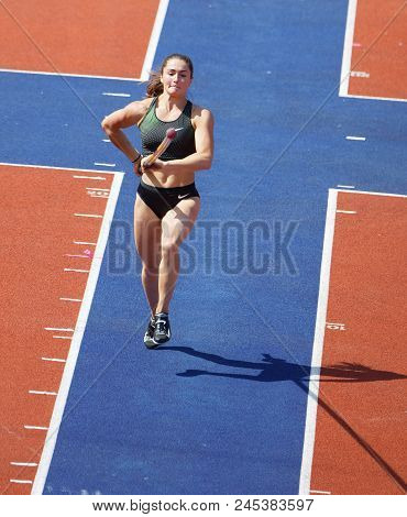 Stockholm, Sweden - Jun 10, 2018: Nikoleta Riakopoulou (greece) Jumping In The Pole Vault Competitio
