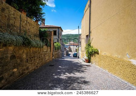Arka Petrarka, Italy - June, 13, 2018: small street in an old town in Arka Petrarka, Italy