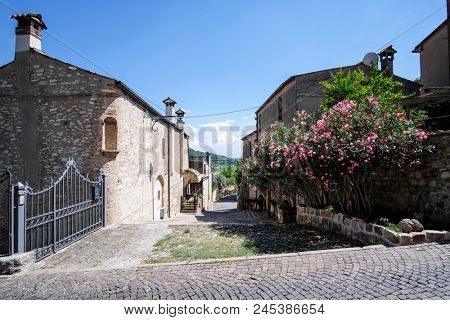 Arka Petrarka, Italy - June, 13, 2018: small street in an old town in Arka Petrarka, Italy