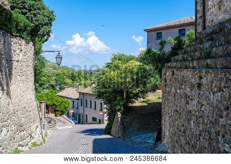 Arka Petrarka, Italy - June, 13, 2018: small street in an old town in Arka Petrarka, Italy