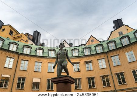 View At The Orange Walls Of A Building In Old Part Of A European Town. Building In The Center Of Sto