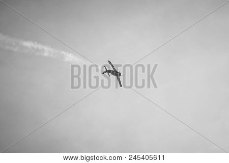 Berlin - April 27, 2018: Demonstration Flight Of Light Attack/trainer Aircraft North American T-28b 